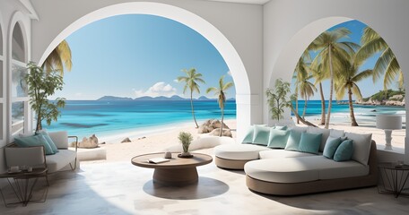 Obraz na płótnie Canvas Terrace with a view of the ocean, generative ai