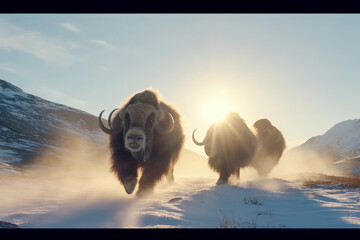 A group of musk oxen - Generative AI