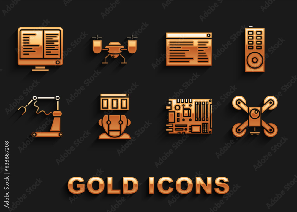 Poster set robot, industrial machine robotic robot arm hand factory, software, web developer programming co