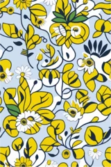 Türaufkleber Seamless Hand-Painted Flora - Yellow Cempaka Flowers © valenia