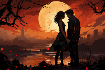 Unveil the beauty of love through a unique and artistic portrayal of a deeply affectionate romantic couple. Ai generated