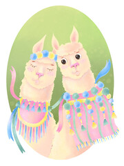 color illustration cartoon style childish cute animals pastel shades alpaca llama design element for card cover print