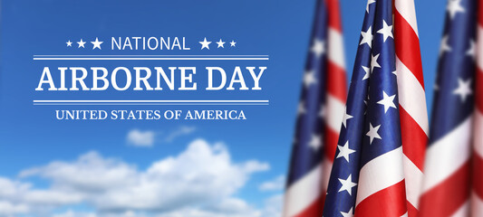 USA flag on sky background. National Airborne day. 3d illustration