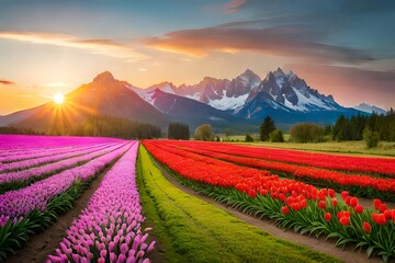 field of tulips in spring generated by AI tool                               

