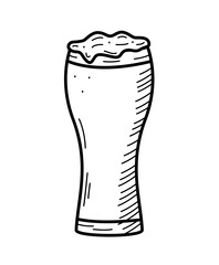 Glass beer with foam icon. Vector illustration of a logo for a bar or pub. Single doodle sketch isolate on white.