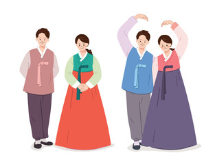 Couple wearing Korean traditional hanbok, heart couple, design set