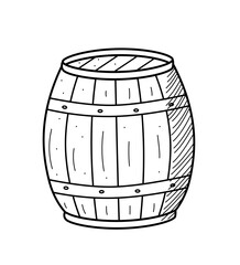 Wooden barrel cartoon doodle illustration. Vector icon of a closed barrel retro style, isolated on white.