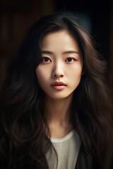 Fototapeta premium Close-up portrait of young asian beauty woman with curly hair