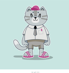 Cartoon stylized cat character. Set of 111 units. Number 12. 2d animation, printing, pets, stickers, digital art. Conceptual toys.