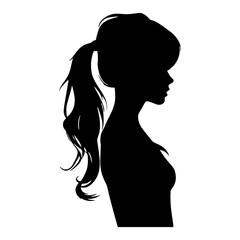 Fashion portrait of a girl. Cute girl vector illustration. Character design black silhouette with red pips and bun hair stile