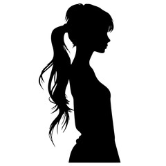 Fashion portrait of a girl. Cute girl vector illustration. Character design black silhouette with red pips and bun hair stile