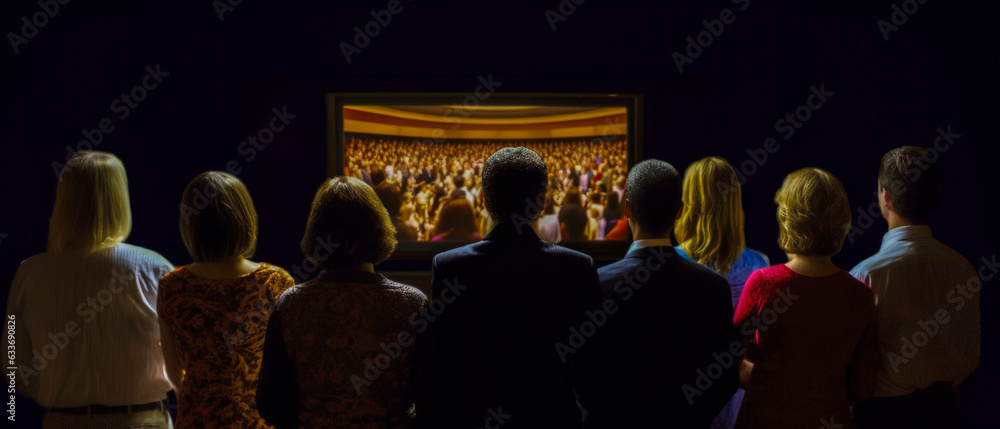 Poster back view of large group of people looking at a sport event - generative ai