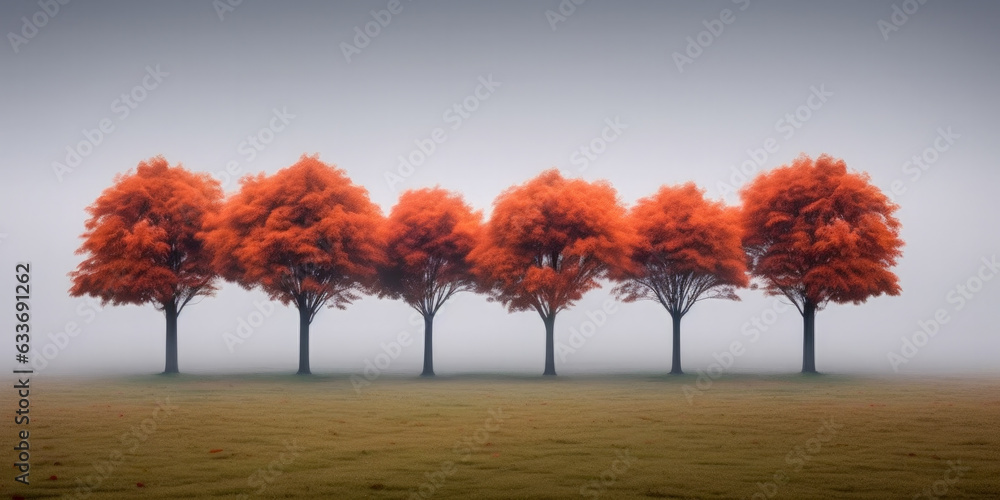 Poster red trees in autumn - generative ai