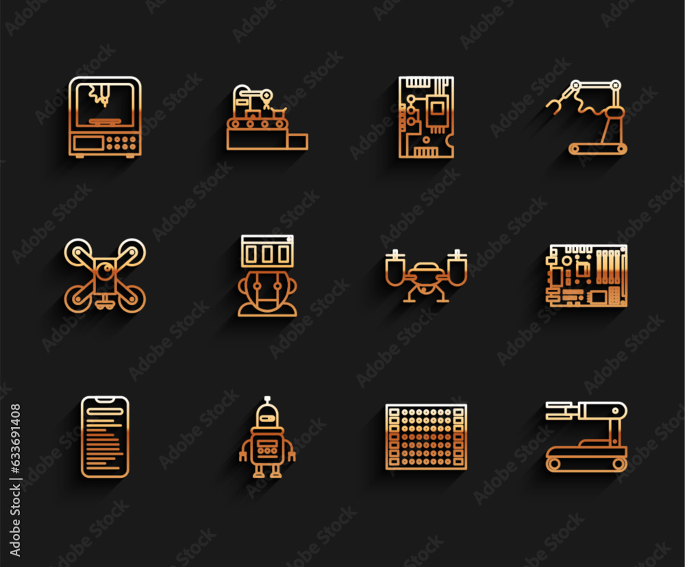 Poster set line computer api interface, robot, 3d printer, printed circuit board pcb, electronic computer c