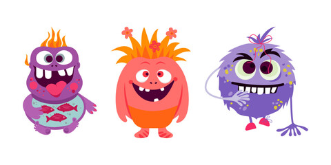 set of funny cartoon monsters
