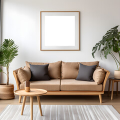 square poster or photo mockup with a minimalist living room interior