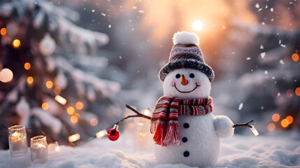 Naklejka na ściany i meble Snowman and Christmas tree decoration 