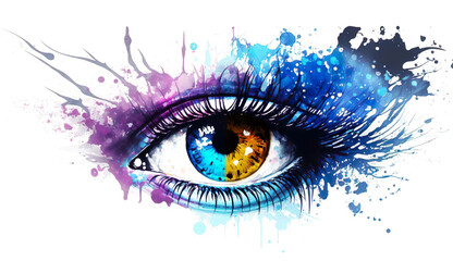 Watercolor eye whith blue and violet colors, AI Generative