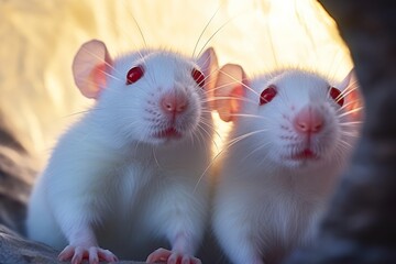 White rats with red eyes, close-up