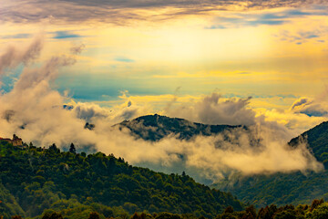Alpine Village Aranno in the Clouds with Mountain View in Ticino, Switzerland.