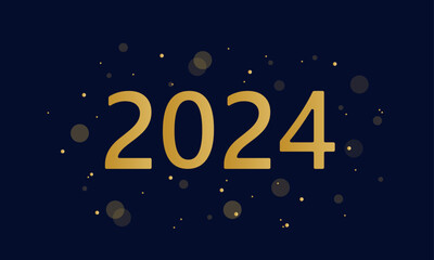 2024 new year background, poster, with confetti and bokeh effect, dunkel blau