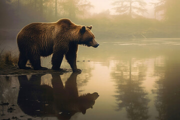 Obraz na płótnie Canvas Grizzly Bear Reflections in Early Light