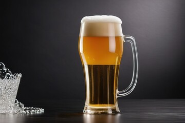 beer in glass on wooden table