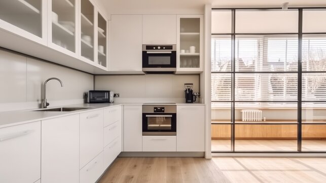 Interior of spacious kitchen in apartment, Modern dining room interior.