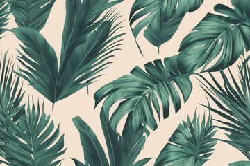seamless tropical pattern with palm trees. hand painted watercolor leaves, monstera leaf on a white background.