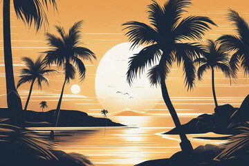palm tree silhouette at sunset background