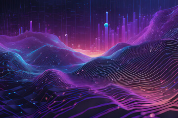 abstract colorful neon landscape with waves, 3 d illustration.