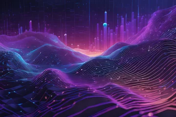 Papier peint Tailler abstract colorful neon landscape with waves, 3 d illustration.
