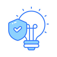 Safety shield with tick mark inside light bulb, concept of idea protection icon