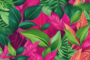 tropical seamless pattern with tropical flowers and leaves