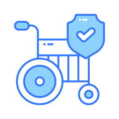 Wheelchair with safety shield, concept icon of disability insurance, disablement benefit