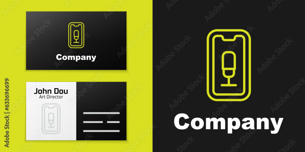 Poster logotype line mobile recording icon isolated on black background. mobile phone with microphone. voic