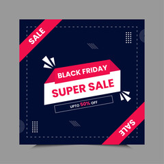 Black Friday Sale Social Media Post template banner for social media posts, mobile apps, banners design, web or internet ads. Black Friday theme.