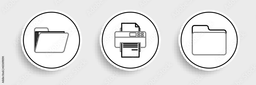 Poster set line document folder, and printer icon. vector