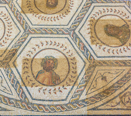 Mosaic of Planetarium, one of the most representative mosaic of the Roman city of Italica. This mosaic contains a representation of celestial bodie. Located in Santiponce, Seville, Andalusia, Spain.