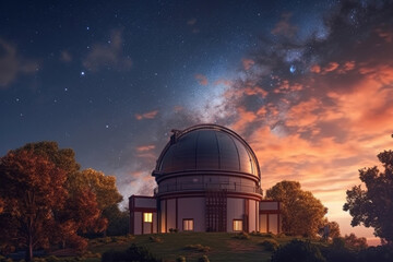 Observatory building against the sky with stars - obrazy, fototapety, plakaty