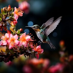 Hummingbird bird looking for flower nectar 
