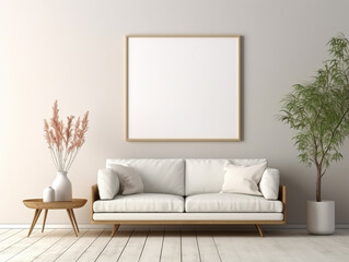 Living room and sofa with blank photo frame, Living room minimal style.