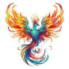 Obraz premium Rainbow colored fire phoenix on a white isolated background.