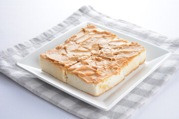 square peanut butter jam toast bread set with half boiled soft chicken egg and hot coffee or tea breakfast on white background asian chef appetiser halal bakery food restaurant pastry menu for cafe
