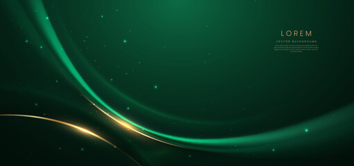 Abstract curved green shape on green background with lighting effect and copy space for text. Luxury design style.