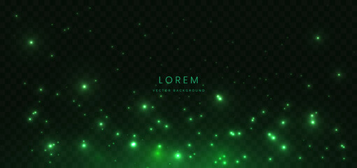 Abstract lighting effect dot neon green light ray on on dark transparent background. © Pramote