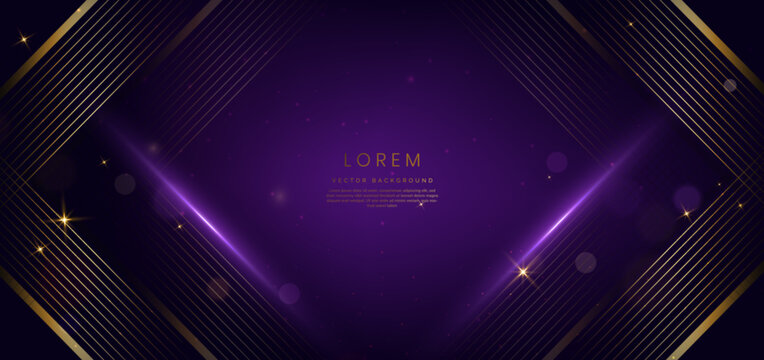 Luxury triangle elegant purple with golden lines and light effect and bokeh with copy space for text. Template award design.