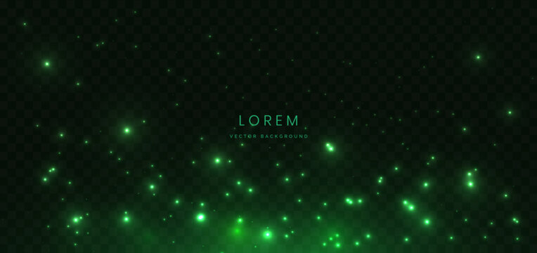 Abstract lighting effect dot neon green light ray on on dark transparent background.