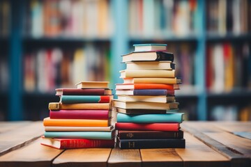 pile of books on a table. Back to school concept