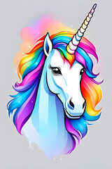 closeup colorful portrait of unicorn in paints, print, tshirt design